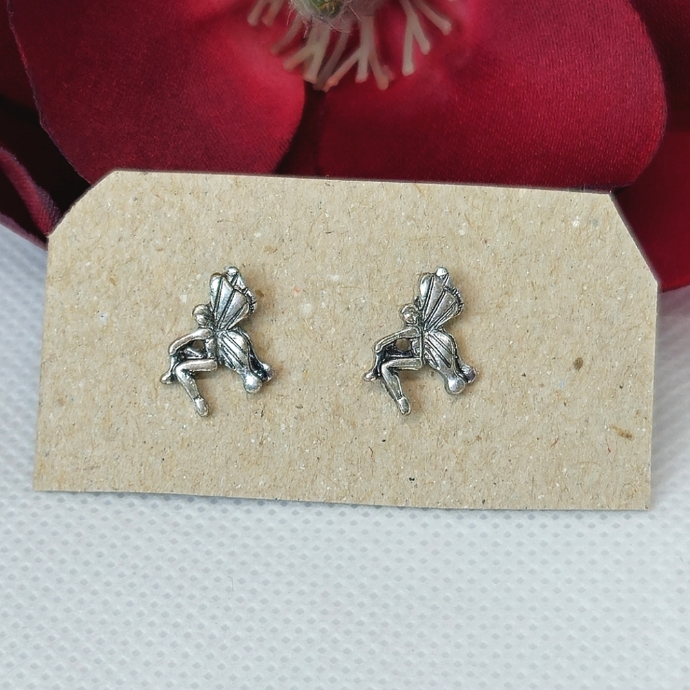 Magical Silver Fairy Stud Earrings Unique Flying Fairy Silver Earrings